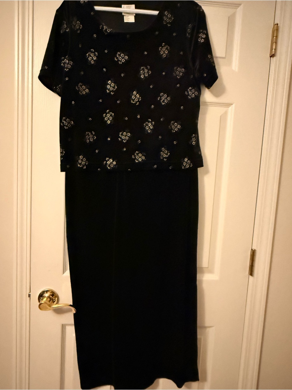 Black Sequined Maxi Dress with Short-Sleeve Overlay
